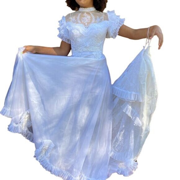 Vintage Handmade White Lace Wedding Dress 1985 Ruffles Cottage Core 4/6 - Picture 15 of 16